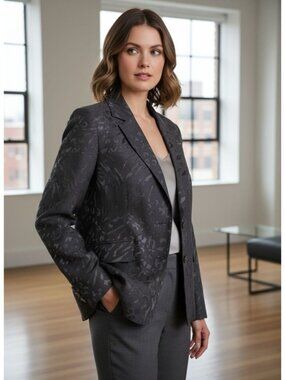 Multiples Black Long-Sleeve Button-Up Top Jacket Abstract Pattern M Whimsigoth